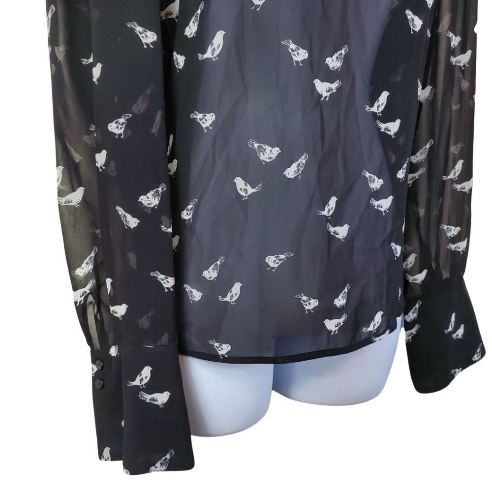 Sheer Bird-Patterned Blouse With Button Closures … - image 3